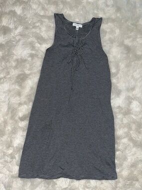 love, Fire Black and White Striped Sleeveless Knit Dress